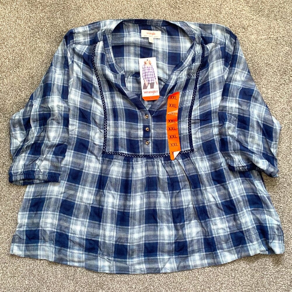 Wrangler Plaid Peasant Blouse